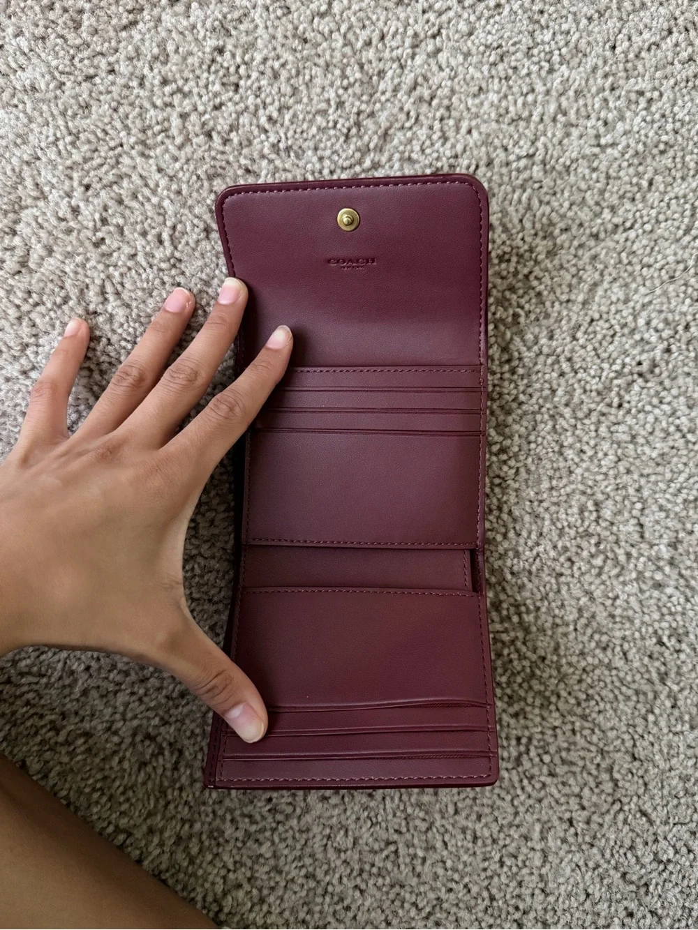 Coach Compact Signature Card Case with Brown Leather Flap